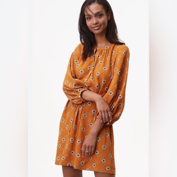 Loft Floral Print Orange Dress - Picture 1 of 4